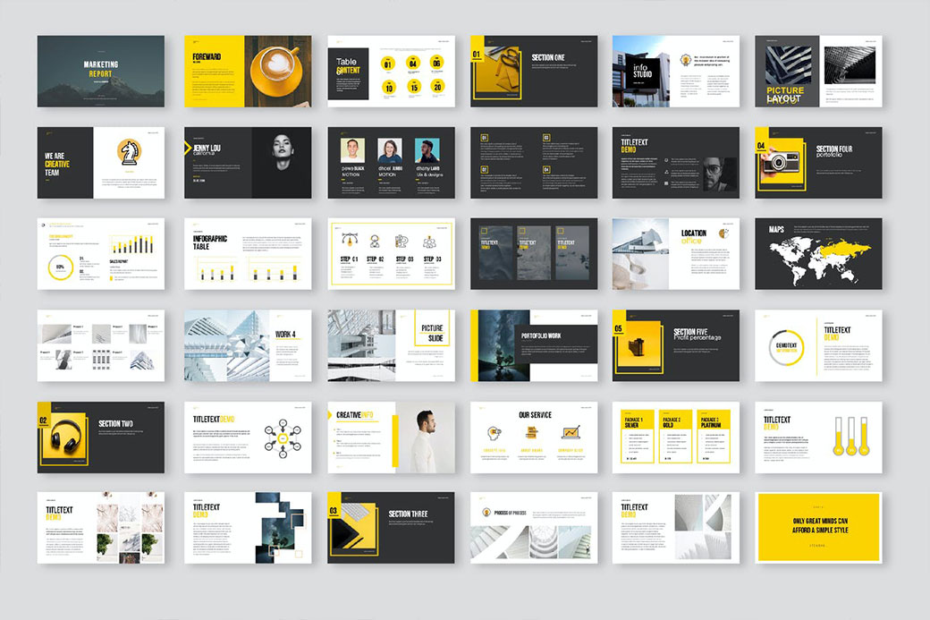 A full marketing report presentation designed by Creative Birdz, shown as a grid of slides